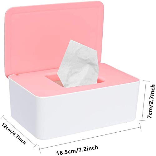 Caja de pañuelos húmedos, caja de pañuelos de bebé, dispensador de toallitas húmedas, caja dispensadora de toallitas, caja de pañuelos húmedos para bebé con cierre de tapa (rosa + blanco)