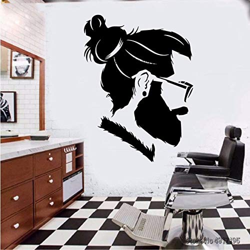 Calcomanías para peluquería, corte de pelo y afeitado, póster de ventana de pared, Mural, Hipster, hombre, peluquería, pegatina de pared, letrero de peluquero A3 42x57cm