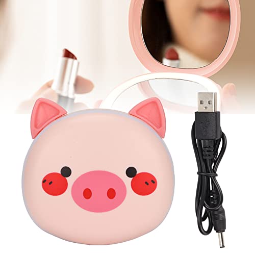 Calentadores de manos lindos, recarga USB con espejo de maquillaje ligero Calentador de manos recargable para invierno Calentador de manos Maquillaje(Cerdo)