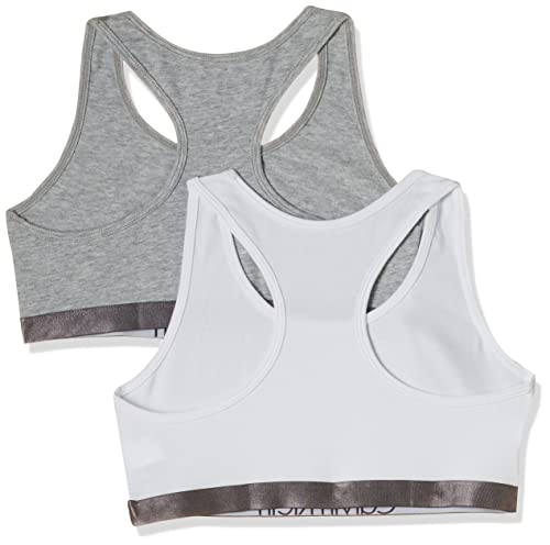 Calvin Klein 2 Pack Bralette Girl'S Corsé, Multicolor (1 Grey Heather/1 White 033), 152 (Talla del Fabricante: 12-14) (Pack de 2) para Niñas