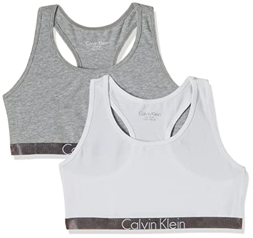 Calvin Klein 2 Pack Bralette Girl'S Corsé, Multicolor (1 Grey Heather/1 White 033), 152 (Talla del Fabricante: 12-14) (Pack de 2) para Niñas