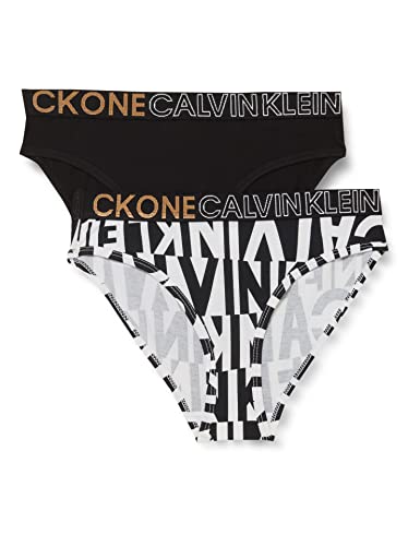 Calvin Klein 2PK Bikini Estilo Ropa Interior, Brokenstripewhiteaop/Pvhblack, 10 años para Niñas