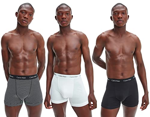 Calvin Klein Boxer Brief 3pk Bañadores Ajustados para Hombre, White/B&W Stripe/Black, M (Pack de 3)