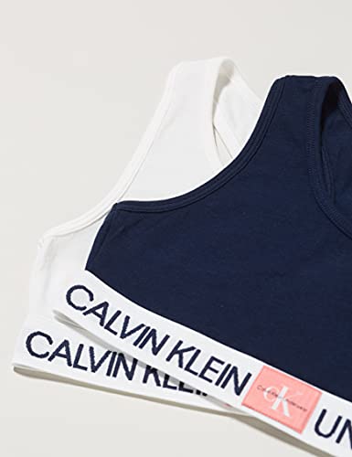 Calvin Klein Bralette por Paquete de 2 Sujetador, Pvhwhite/Navyiris, 12-14 Años para Niñas