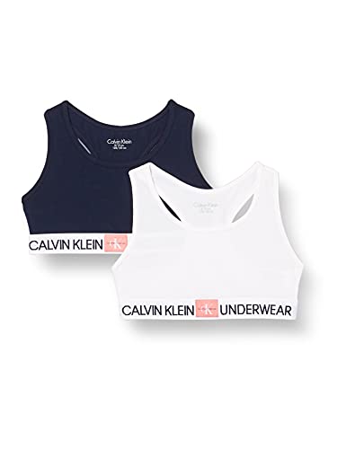 Calvin Klein Bralette por Paquete de 2 Sujetador, Pvhwhite/Navyiris, 12-14 Años para Niñas