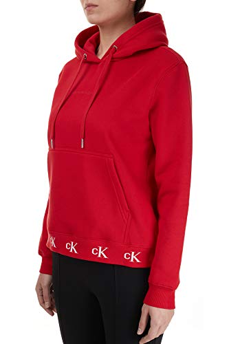 Calvin Klein CK Logo Trim Hoodie Suéter, Red Hot, S para Mujer