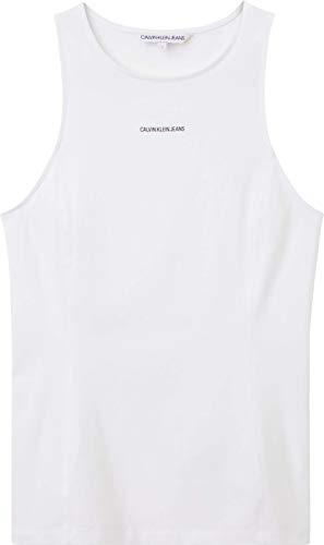 Calvin Klein Jeans Camiseta sin Mangas de Marca Micro, Bright White, L para Mujer