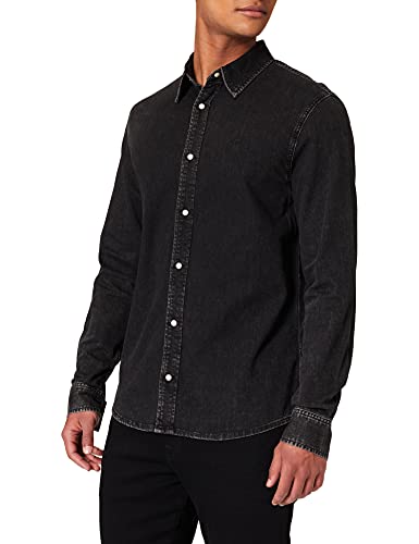 Calvin Klein Slim Foundation Shirt Camisa, Washed Black, XS para Hombre