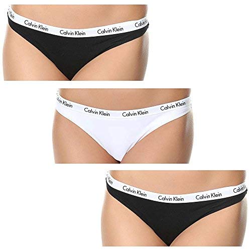 Calvin Klein THong 3PK, Tanga para Mujer, Negro/Blanco (Black/White/Black), M