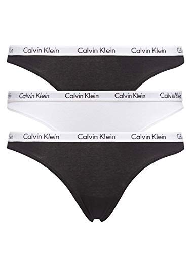 Calvin Klein THong 3PK, Tanga para Mujer, Negro/Blanco (Black/White/Black), M