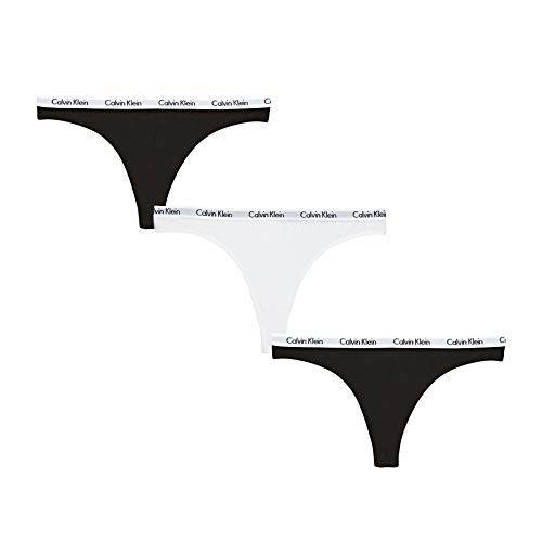 Calvin Klein THong 3PK, Tanga para Mujer, Negro/Blanco (Black/White/Black), M