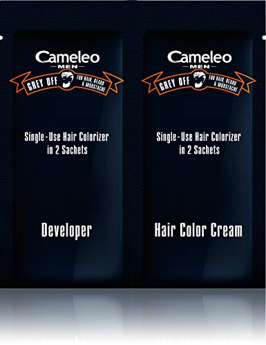 Cameleo Men Color Cream Grey OFF Colorizador de un solo uso en 2 sobres para cabello, barba y bigote 5 min. Efecto de color natural! 0% Parabenos Amoníaco PPD (Marrón claro)