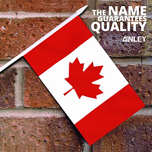 Canada Stick Flag, ANLEY Mini bandera canadiense de 5x8 pulgadas (12 X 20 cm) con poste sólido blanco de 12 "(30 cm) - Color vivo y resistente a la decoloración - Banderas de palo manuales