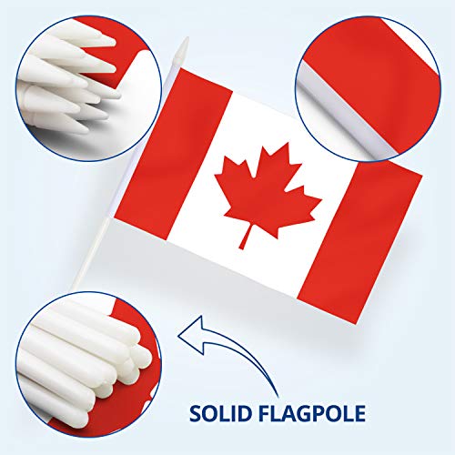 Canada Stick Flag, ANLEY Mini bandera canadiense de 5x8 pulgadas (12 X 20 cm) con poste sólido blanco de 12 "(30 cm) - Color vivo y resistente a la decoloración - Banderas de palo manuales