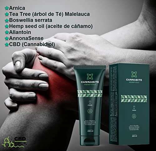 CANNABITE HEMPYOU CREMA 200ml Para el Alivio de Dolores Musculares y Articulaciones con CBD , Arnica | Pomada | Efecto Frío | Sin parabenos | Sin colorantes |