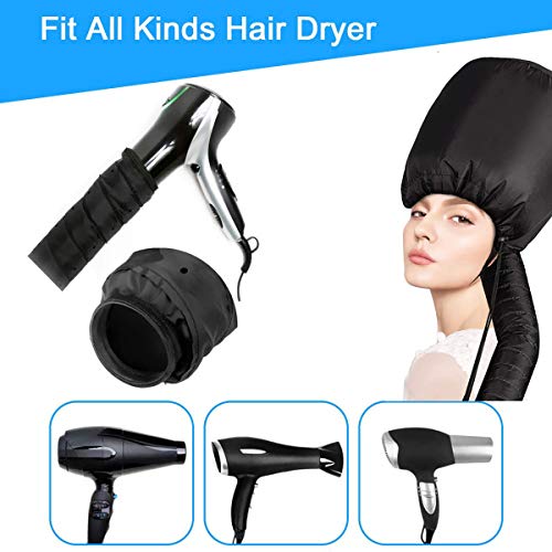 Capucha para Secador de Pelo, Gorra de Secado de Pelo ortátil,Gorro tipo casco para secar el pelo con elástico para conectar al secador para el Cuidado de las Condiciones Profundas-negro