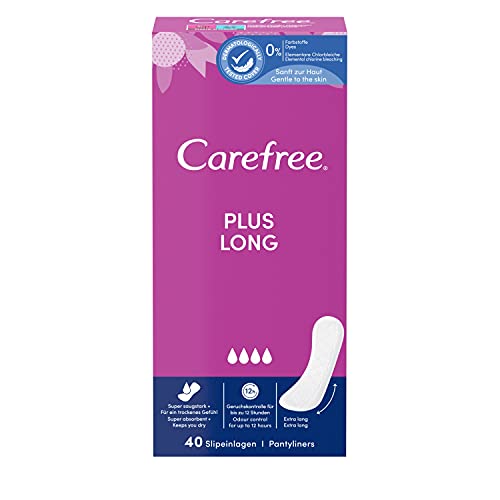 Carefree Salvaslips Plus Long con ligero aroma, extralargos, muy absorbentes y protección adicional, para una sensación de frescor de larga duración. Talla: L/XL (5 paquetes de 40 unidades)