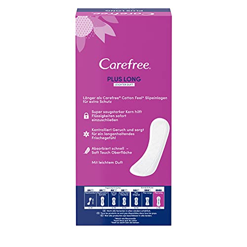 Carefree Salvaslips Plus Long con ligero aroma, extralargos, muy absorbentes y protección adicional, para una sensación de frescor de larga duración. Talla: L/XL (5 paquetes de 40 unidades)