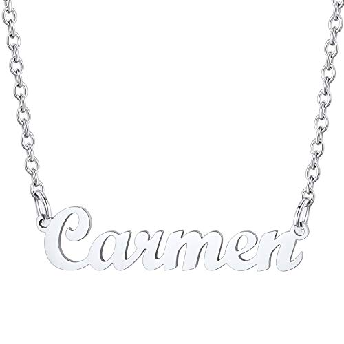 Carmen Collar Nombre Personalizado para Amigas Colgante Dudadero Acero Inoxidable 316L Cadena Ajustable Rolo Joyería de Moda para Mujeres