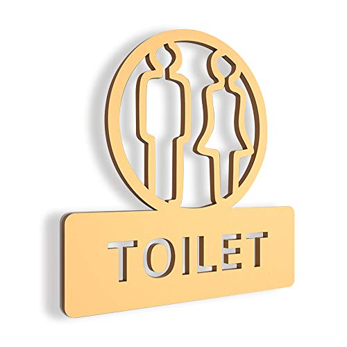 Cartel 3D hueco creativo para inodoro, letrero de baño estéreo con personalidad WC, señales, clubes de lujo para puerta corredera, letreros de acrílico para inodoro, dorado, Toilet