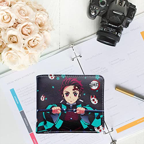 Cartera Demon Slayer Billetera niño Cartera Plegable Delgada Unisex Monederos con Lindos Dibujos Animados Billetera de Estudiante