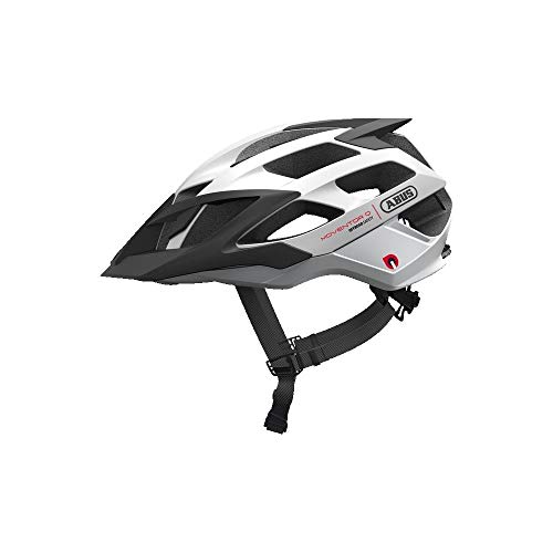 Casco para bicicleta de montaña ABUS Moventor Quin - Casco de bicicleta inteligente con detección de colisión y sistema de alarma SOS - Para hombres y mujeres - Blanco, talla L