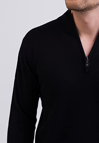 CASH-MERE.CH Jersey | Sudadera de Cuello con Cremallera para Hombre 100% De Cachemira (Negro, S)