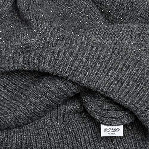 Caspar MU191 Gorro de Punto de Invierno para Mujer con Pompón y Estrás, Color:gris oscuro, Talla:Talla Única