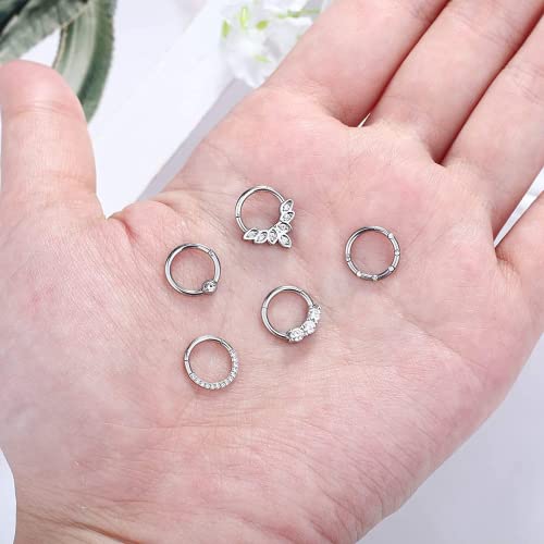 CASSIECA 16G Piercing Nariz Aro para Mujeres Hombres Daith Pendientes Piercing Nariz Acero Quirurgico Nostril Piercing Nariz Septum Helix Tragus Piercing Joyas 8mm 10mm Plata Oro Oro Rosa Negro