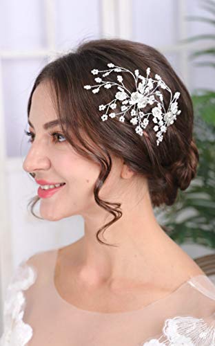 Cathercing - Pasadores de pelo para novia, color blanco para mujer, accesorios para el pelo de novia, bohemio, accesorio para el pelo de plata, para bodas, fiestas, regalos de graduación (2 unidades)