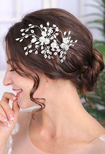 Cathercing - Pasadores de pelo para novia, color blanco para mujer, accesorios para el pelo de novia, bohemio, accesorio para el pelo de plata, para bodas, fiestas, regalos de graduación (2 unidades)