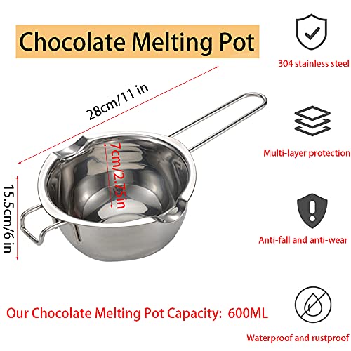 Cazo Baño María 600ml Olla de Derretir de Acero Inoxidable Olla para Baño María Recipiente Fundir Chocolate Melting Pot para Derretir Chocolate, Dulces, Mantequilla, Queso y Velas Plata