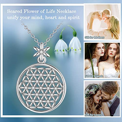 CELESTIA Flor de la Vida Collares Mujeres de Plata 925, Geometría Sagrada Flor Colgante con Cadena 46CM, Espiritual Joyería Fina, Regalos para Mamá Familia Amigos Ninas