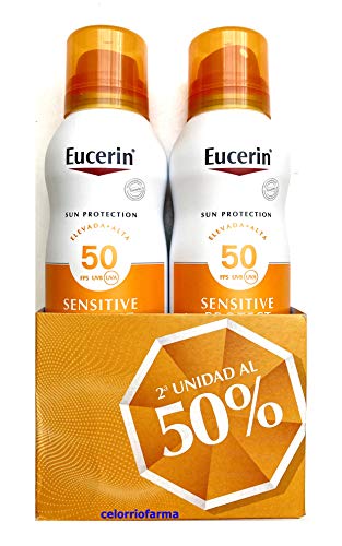 Celorriofarma Eucerin Sun Fps50+ 200ml |spray Transparent Dry Touch|protector Solar| Pack 2un., Sin Color, 400 Mililitro