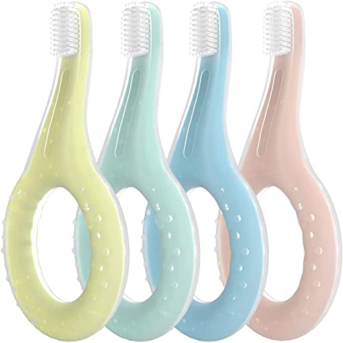 Cepillo de Dientes Bebé Suave Cepillo de Dientes Silicona, Sin BPA, Cepillo de Dientes Para Niños/Infantil, Entrenamiento, Antiasfixia, Unisex, Portátil, 4 PCS