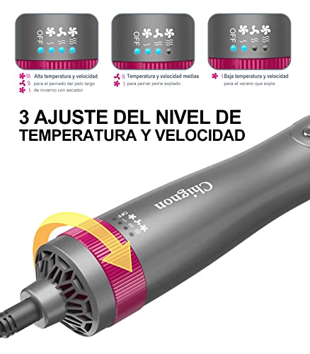 Cepillo Secador de Pelo,Cepillo Alisador de Pelo,Multifuncional Ion Negativo Cepillo de Aire Caliente & Cepillo Voluminizador con Cabezal de Cepillo Intercambiable