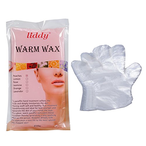 Cera de parafina tibia hidratante 450 g, paquete para el hogar de crema hidratante blanqueadora para el cuidado rápido de manos y pies con 100 guantes desechables (rosa)