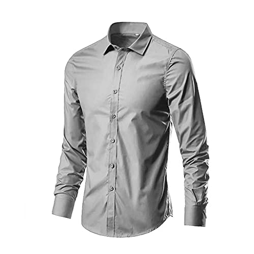 cfslp Camisa de ropa for hombres Camisa de manga larga Casual Slim Fit Dress Social Dress Tops Plus Tamaño M-3XL Camisetas (Color : Gray, Size : 2XL code)