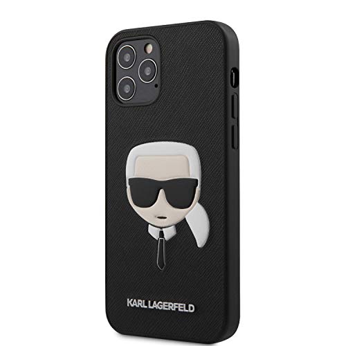 CG MOBILE Karl Lagerfeld - Funda rígida para iPhone 12 Pro (Piel sintética, con Cabeza de Saffiano Karl), Color Negro