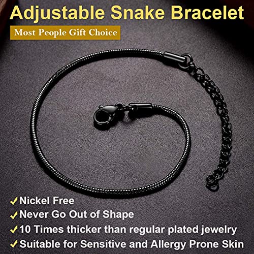 ChainsHouse Collar de Serpiente Negro Mujer 45cm Gargantilla de Cadenas Redondas con Alargador