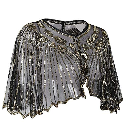 Chal Mujer Fiesta Lentejuela 1920s SHOBDW Sexy Tops Blusa Cover Up Vestido de Novia Torera con Cuentas Regalo de Cumpleaños Club Fiesta Nocturna Elegante Cardigan(Oro,Talla única)