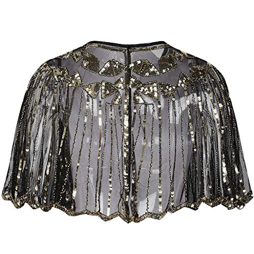 Chal Mujer Fiesta Lentejuela 1920s SHOBDW Sexy Tops Blusa Cover Up Vestido de Novia Torera con Cuentas Regalo de Cumpleaños Club Fiesta Nocturna Elegante Cardigan(Oro,Talla única)