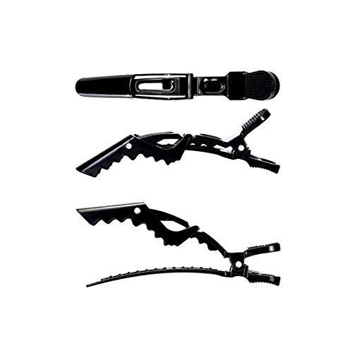 Changrongsheng 12 Piezas Pinzas de Pelo de Cocodrilo de Plástico 11cm Clips de Cocodrilo Alligator Antideslizantes Pinzas de Peluqueria Profesional para Marcar Peinar Planchar el Pelo, Negro