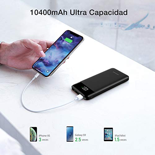 Charmast Power Bank 10000mah Batería Externa Carga Rápida Ultra Slim 18W QC 4.0 USB C Cargador Portátil con Led Dispaly Power Delivery Compatible con iPhone,Samsung,Smartphones