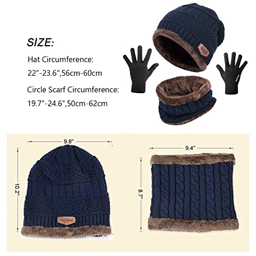 CheChury Bufanda Gorro Guantes Beanie Unisexo Set de Bufanda Conjunto de Guantes Táctiles Antideslizante Punto Sombreros Invierno Regalos Hombre Mujer,Azul,Onesize