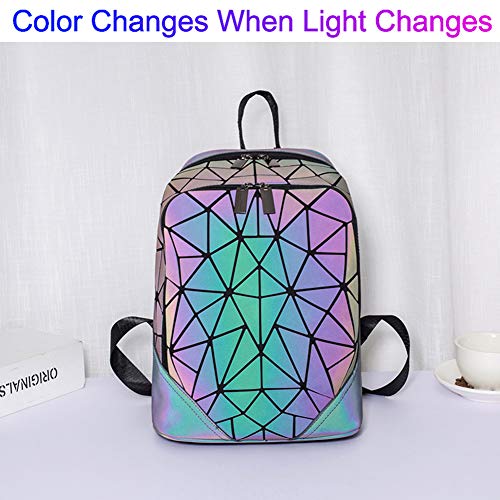 Chenrry Mochila Geométrica Mochilas de Moda Luminosa Mujer Holografica Bolsa de Hombro Reflectante Escuela de Viaje Mochila de La Universidad