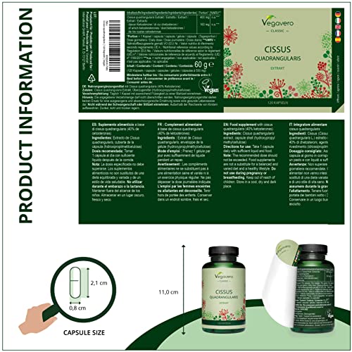 Cissus Vegavero® | Con la Mayor Concentración de Ketosteronas: 40% | Sin Gelatina Animal | 120 Cápsulas | Anabolizantes Esteroides Naturales + Articulaciones y Huesos | Ayurveda