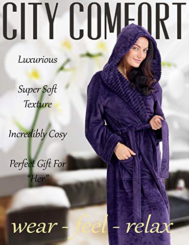 CityComfort Bata de Casa Mujer de Forro Polar S-XL (S, Lila Oscuro)