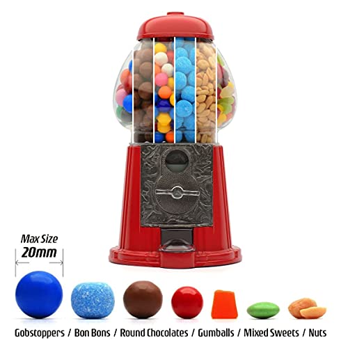 CKB LTD Dispensador de dulces Gumball Máquina de bolas de chicle con hucha y dispensador de Caramelos, chicles, Chocolates, chicletera mixtos Snacks Nueces de almacenamiento grande retro – H28 cm rojo