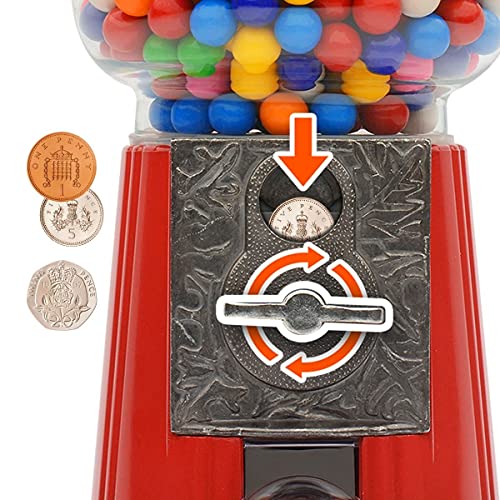 CKB LTD Dispensador de dulces Gumball Máquina de bolas de chicle con hucha y dispensador de Caramelos, chicles, Chocolates, chicletera mixtos Snacks Nueces de almacenamiento grande retro – H28 cm rojo